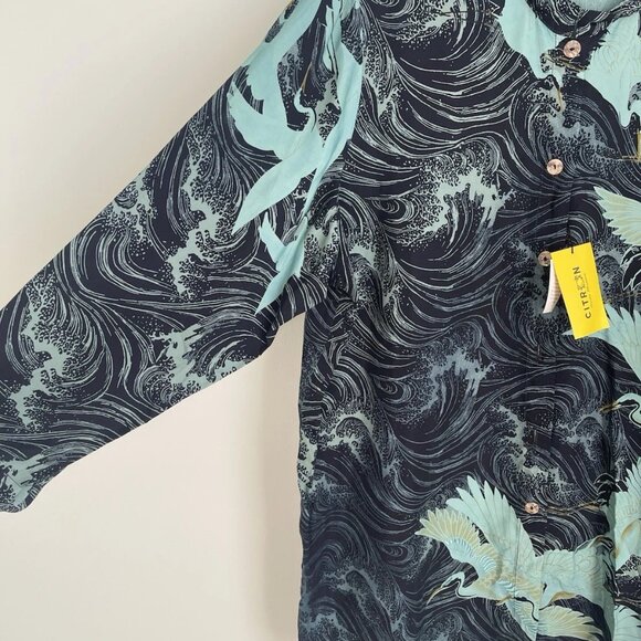 Citron Santa Monica Sueded Rayon Asian Inspired Tunic Cranes NWT - Picture 6 of 8